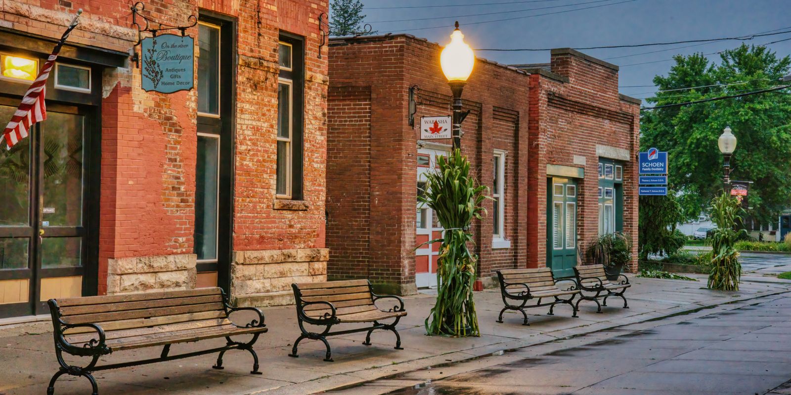 Historic downtown streets lined with rustic brick buildings