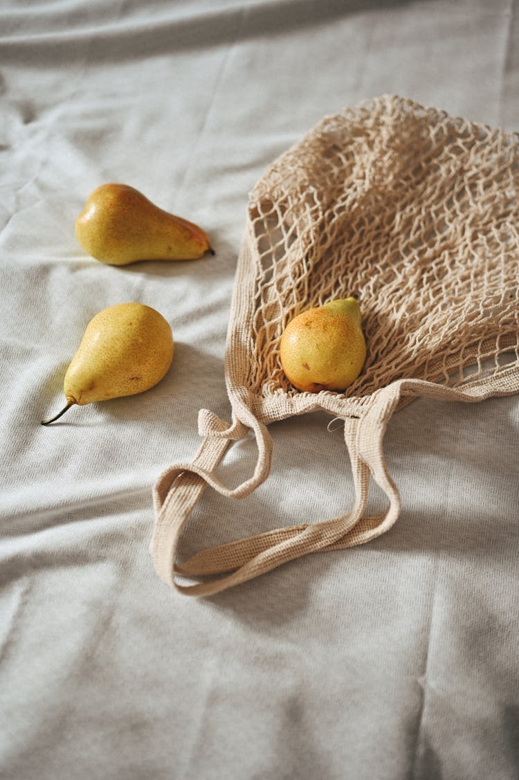 Yellow Pears And Shopping Mesh Bag