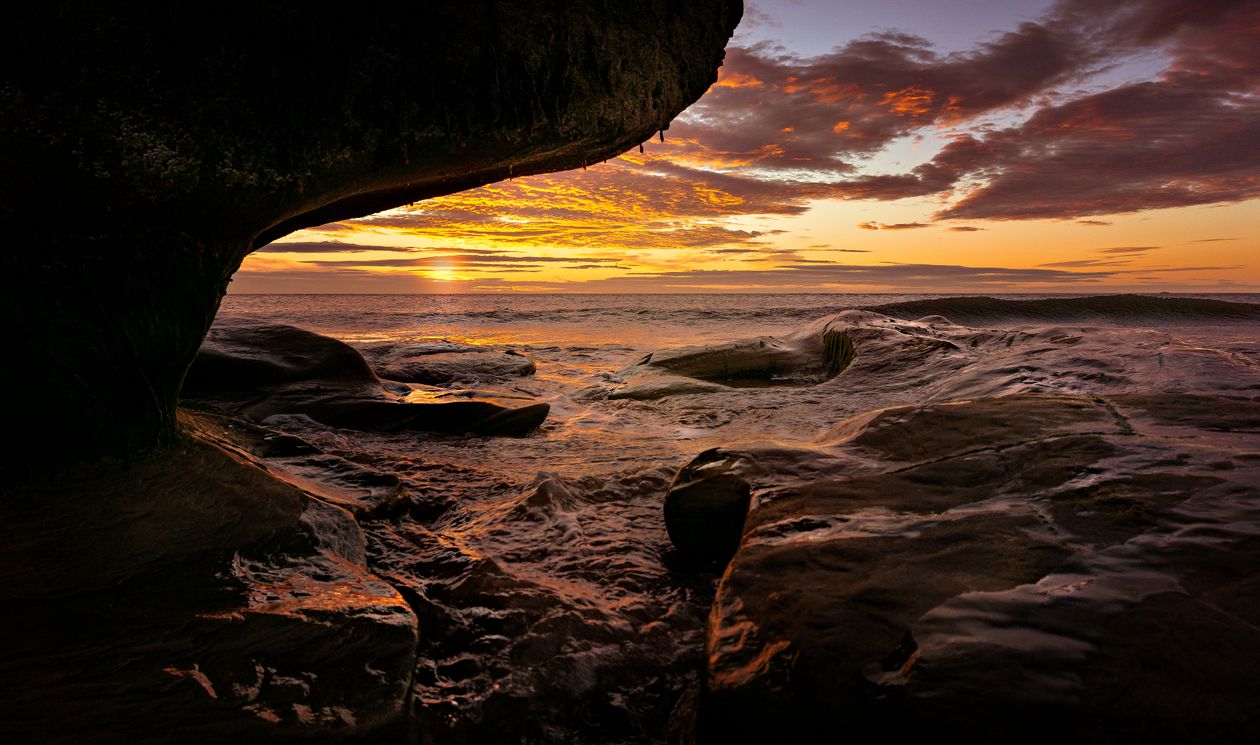 Seascape Rocks Brown Brown Rock Formation on Sea Shore during Sunset · Free Stock Photo