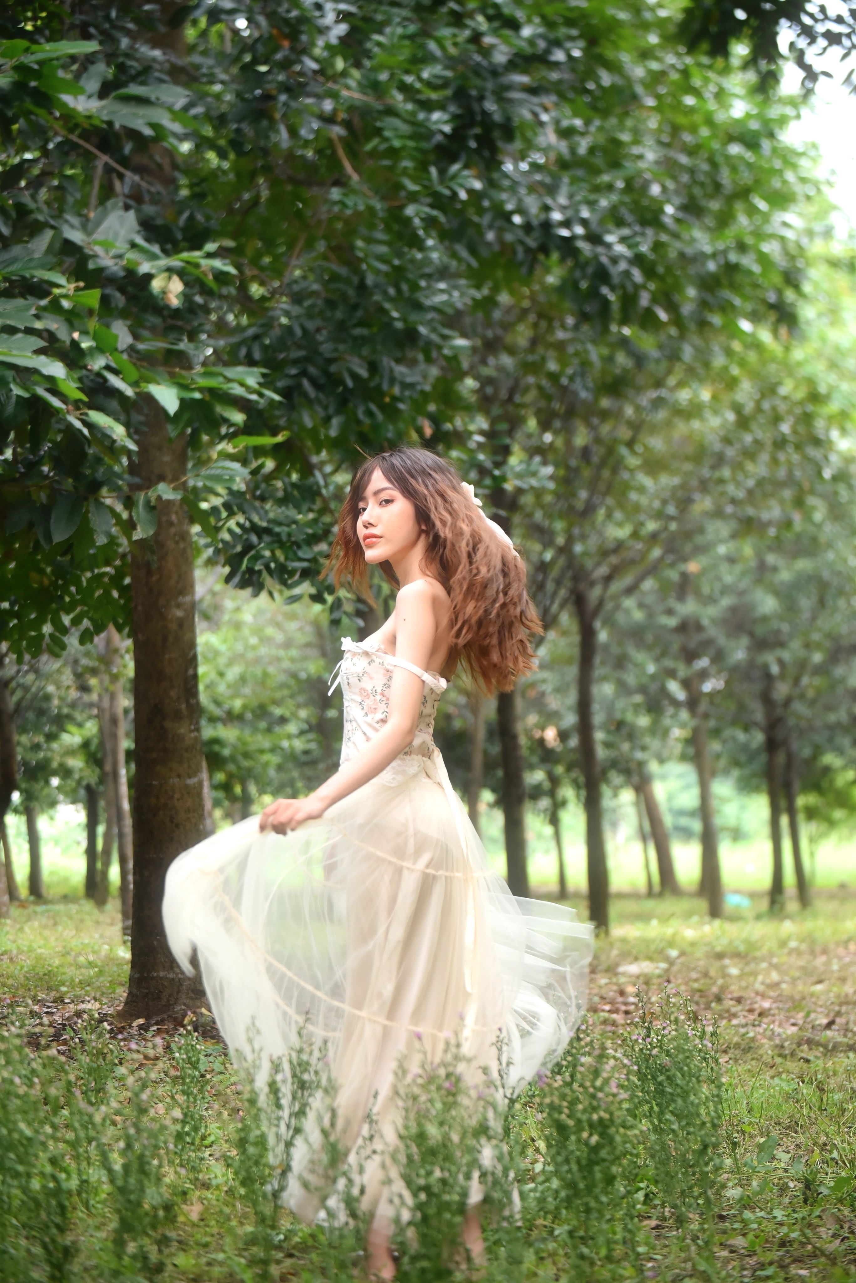 A Pretty Woman in Yellow Dress Sitting on a Grassy Field · Free Stock Photo