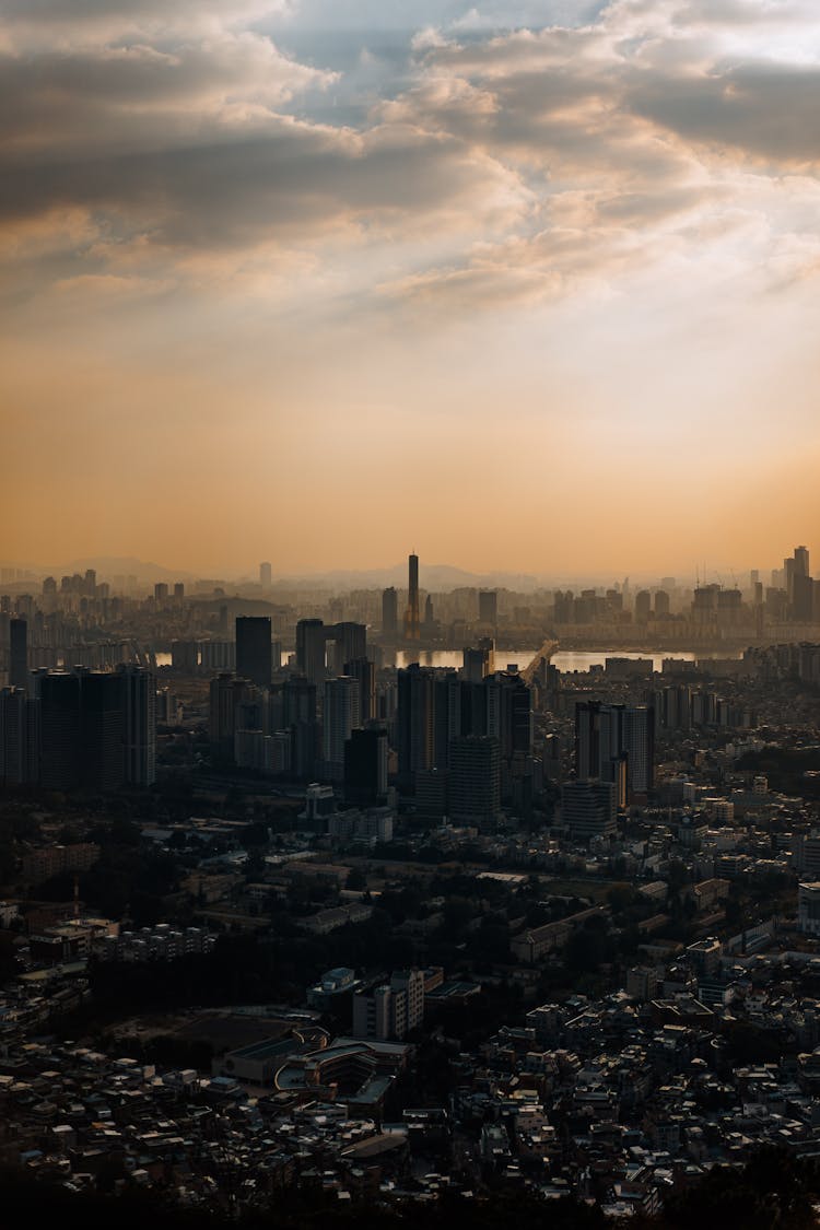 Panoramic View Of City At Sunset