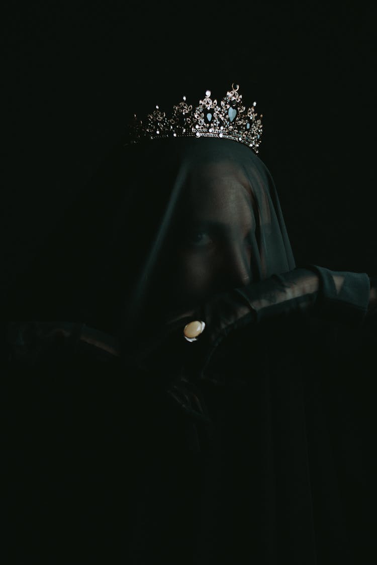 Mysterious, Scary Woman Wearing Veil And Ring