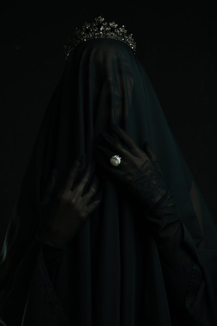 Mysterious, Scary Woman Wearing Veil And Ring