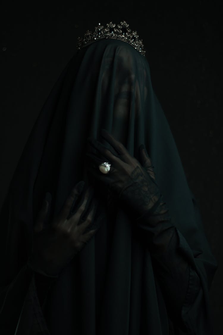 Mysterious, Scary Woman Wearing Veil And Ring