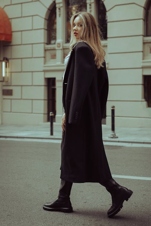 Blonde Woman in Coat on Street