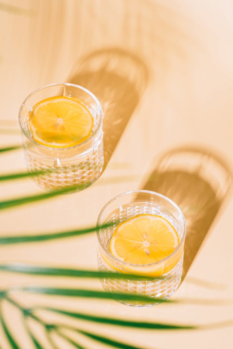 Water With Lemon Slice In A Crystal Glass