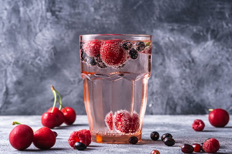 Glass Of Water With Fresh Berries 