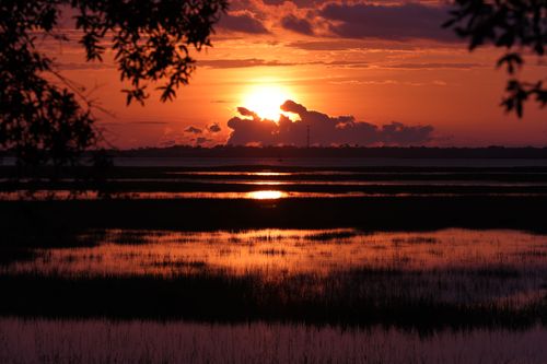 Free Captivating sunset over marshlands at Jekyll Island, Georgia, with vivid orange hues. Stock Photo