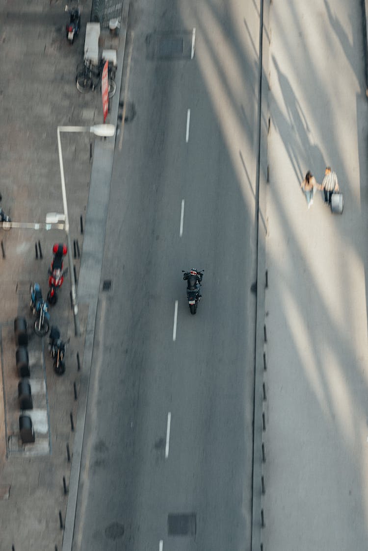 Aerial View Of A Motorcycle On The Road