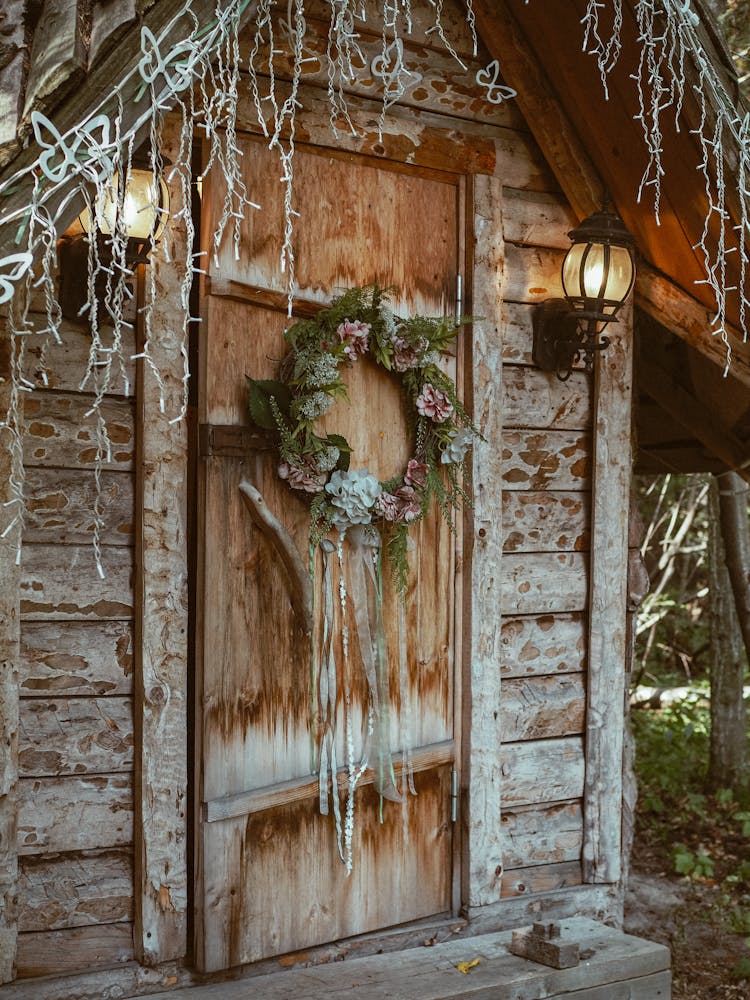 Flowers On Wooden Door