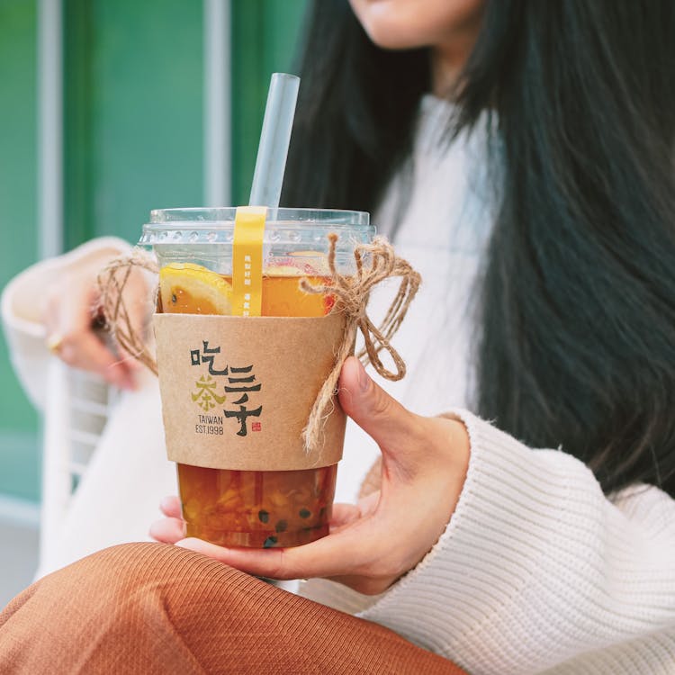 Woman Holding Disposable Cup With Bubble Tea