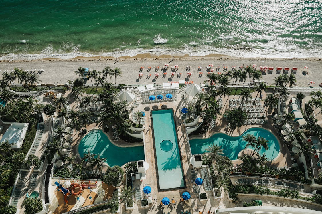 Aerial View of a Resort by the Sea