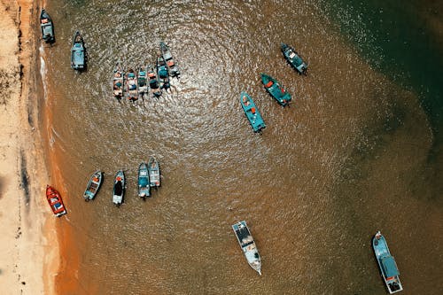 Top View of Boats on Body of Water