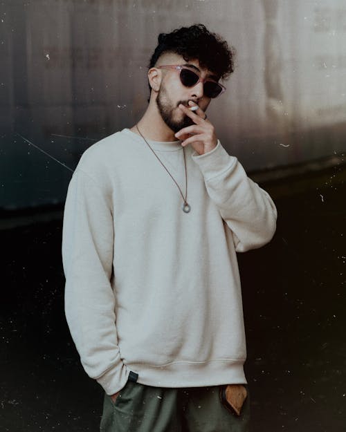 Bearded Man Smoking Cigarette