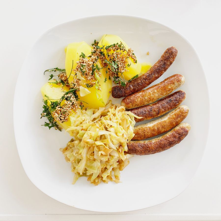 Choucroute garnie with crisp pork and potatoes