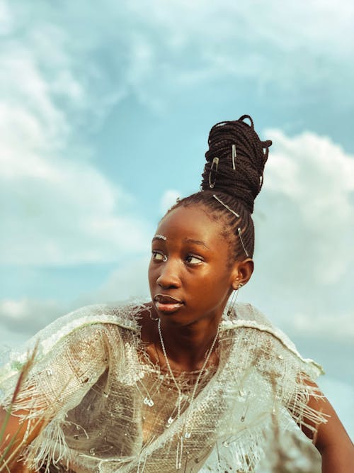 Ingyenes stockfotó afrikai nő, fejtetőre fésült frizura, fekete haj témában