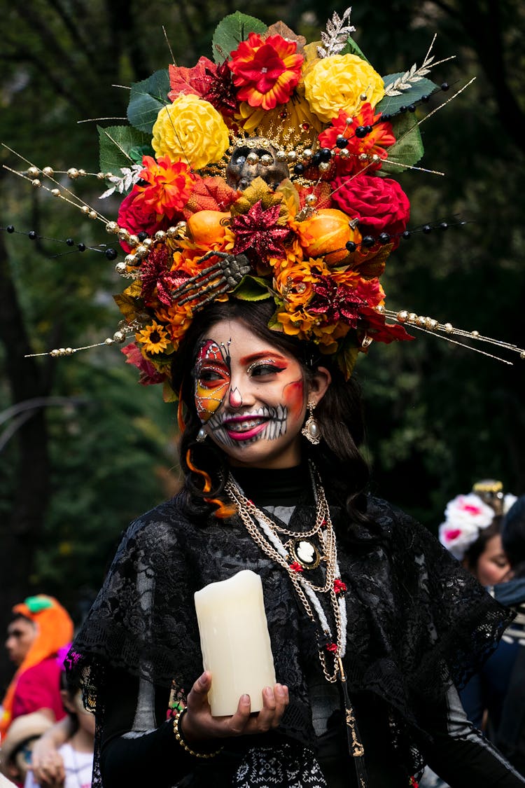 Woman In A Costume Celebrating The Day Of The Dead In Mexico 