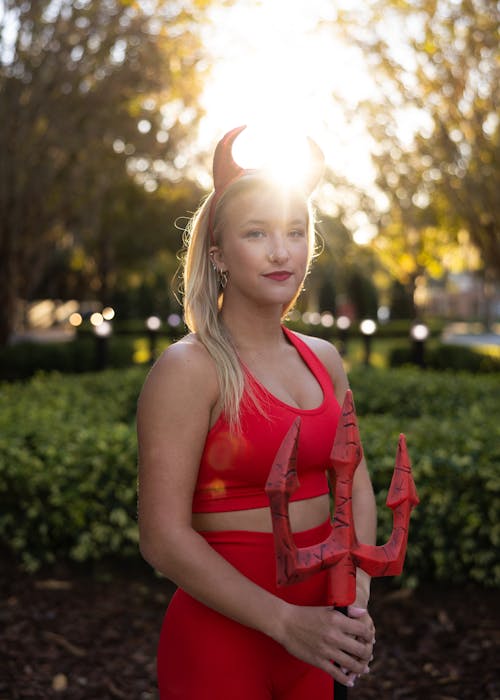 A Woman Wearing Red Halloween Costume