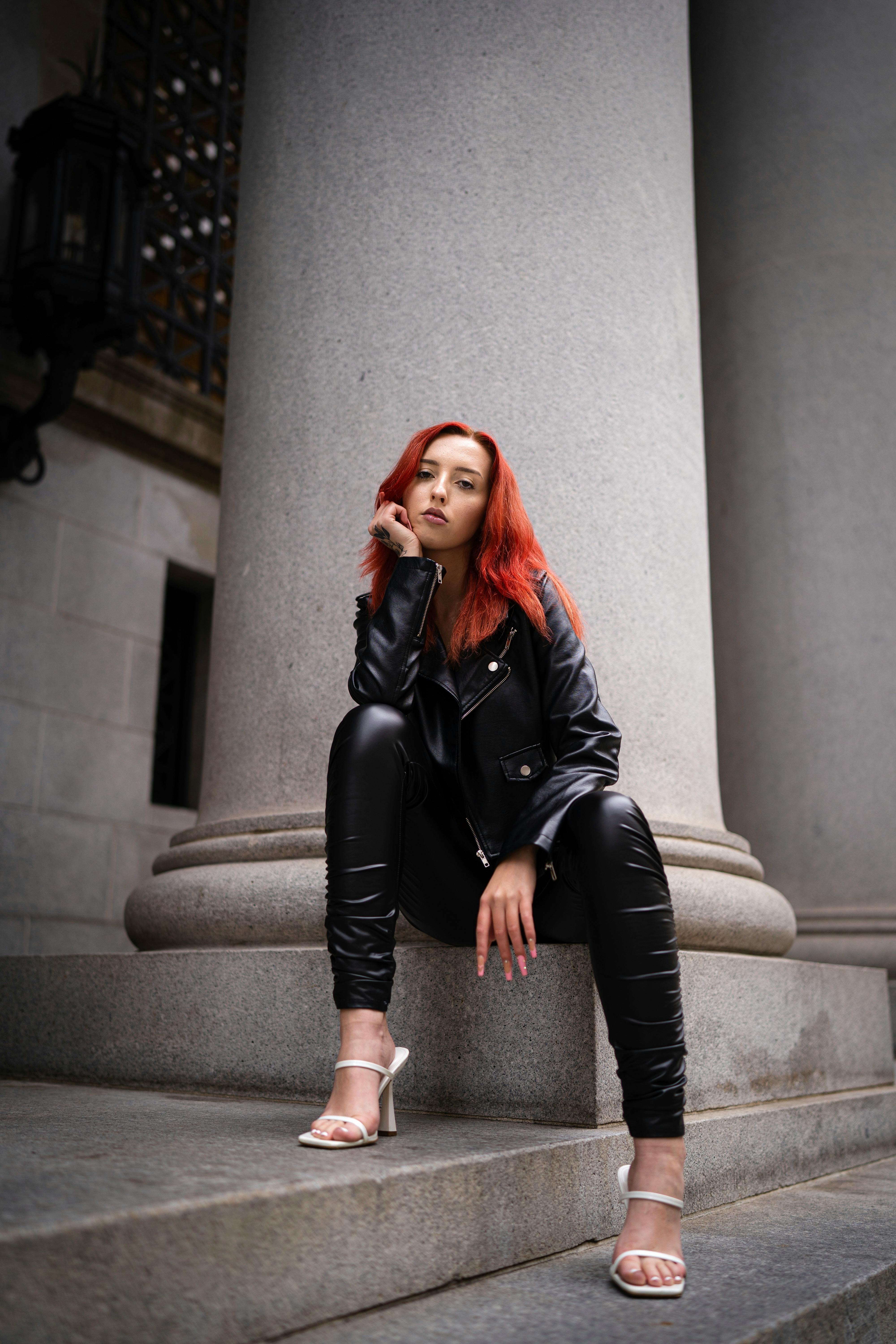 Beautiful, Redhead Woman Wearing Leather on City Street · Free Stock Photo