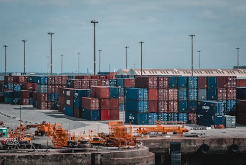 Free Intermodal Container Stacked on Port Stock Photo
