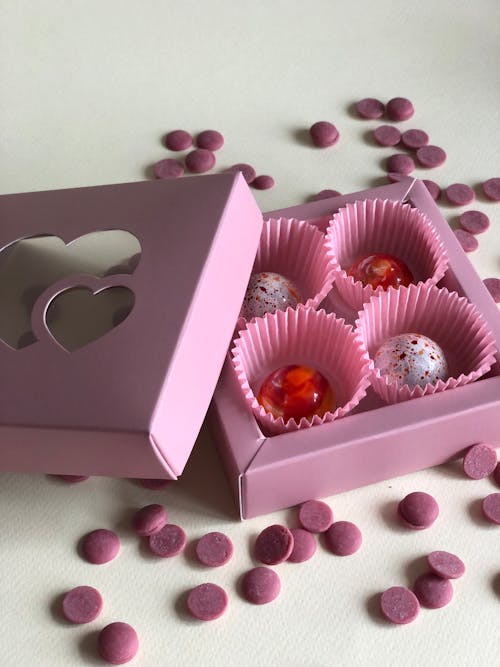 Close-up of a Box of Chocolate Pralines 