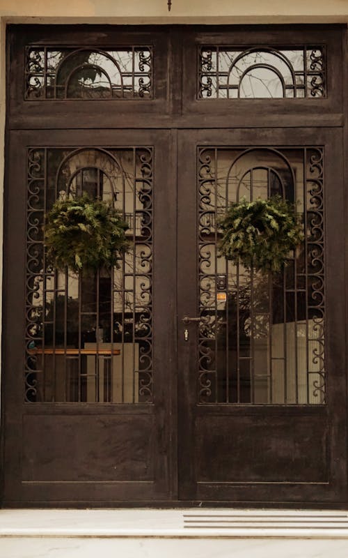 Brown Wooden Door With Glass Panel