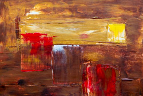 Geel, Rood En Bruin Abstract Schilderij