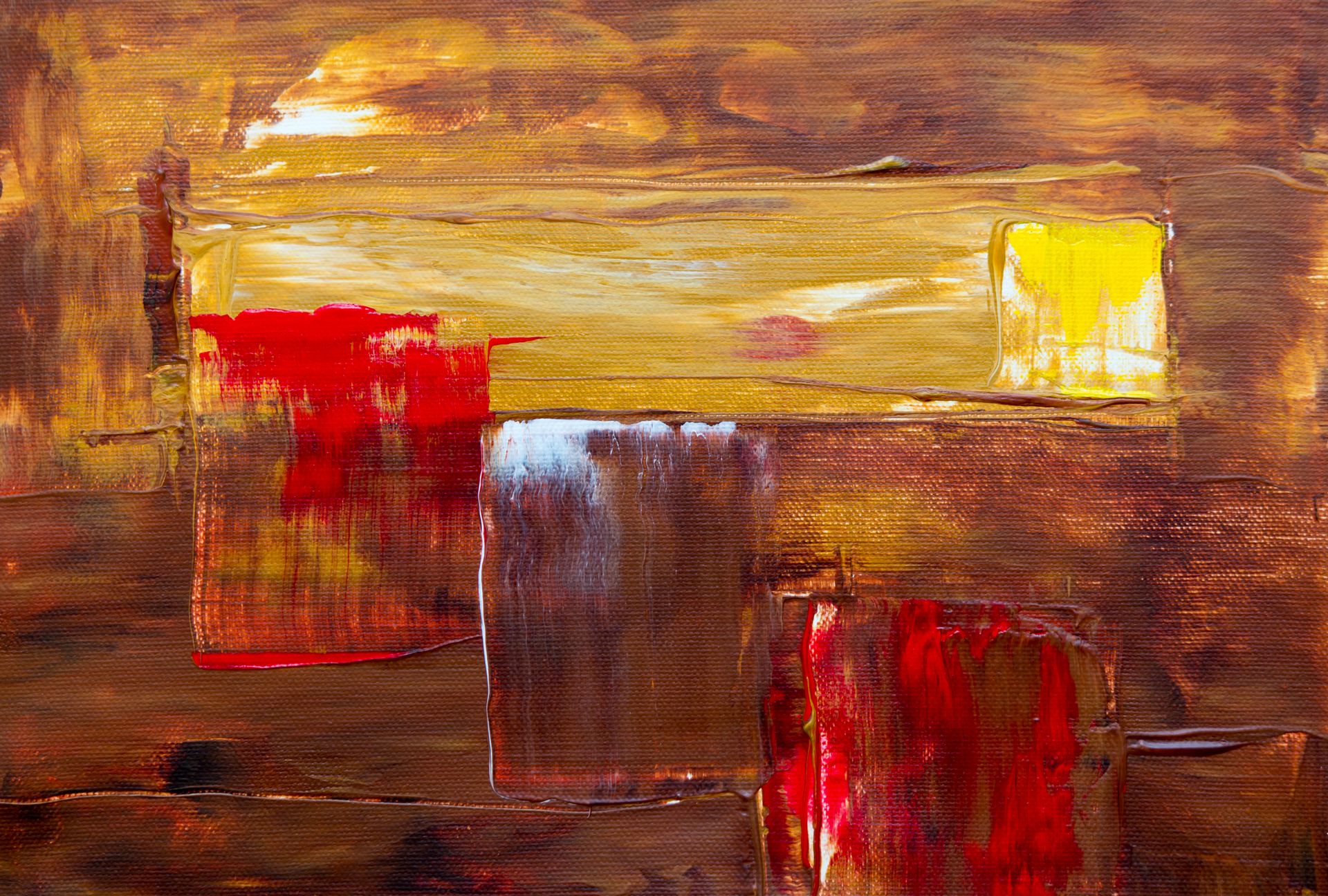 Colorful abstract painting featuring dynamic brushstrokes and textured layers on canvas.