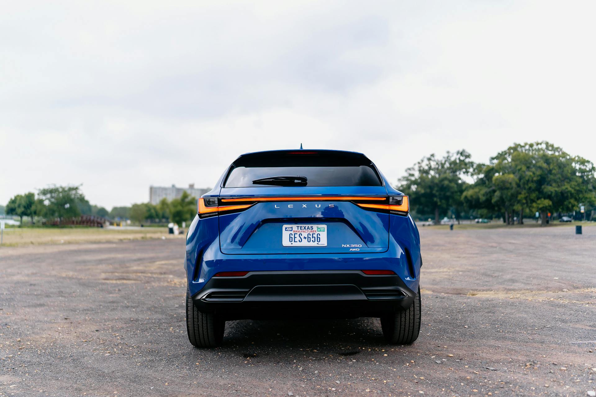 Back View Photo of a Blue Vehicle