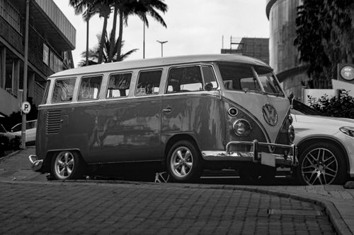 Free Classic Volkswagen van in black and white parked in Umhlanga, South Africa. Stock Photo