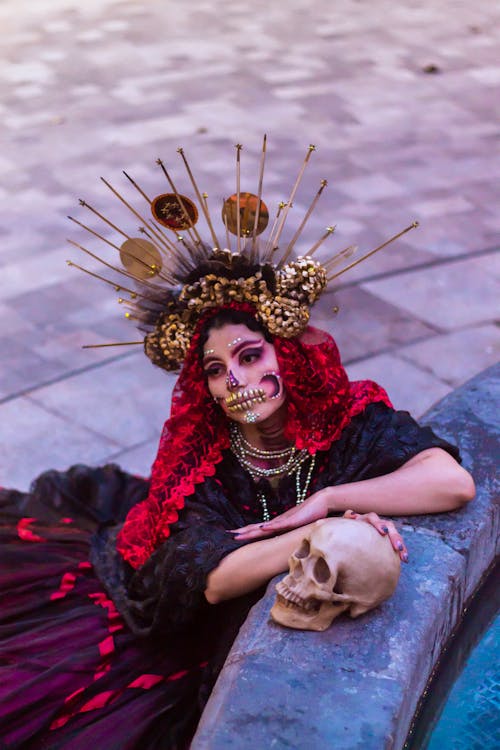 Woman in a Costume and Makeup for the Day of the Dead Celebration in Mexico 