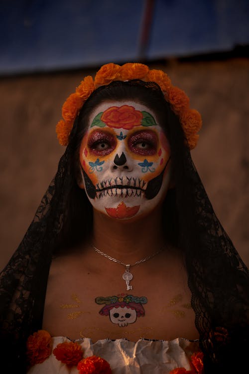 Young Woman Wearing Costume and Makeup for the Day of the Dead Celebrations in Mexico 