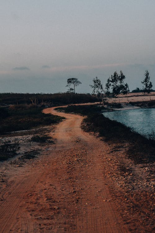 View of an Unpaved Road along a Body of Water 