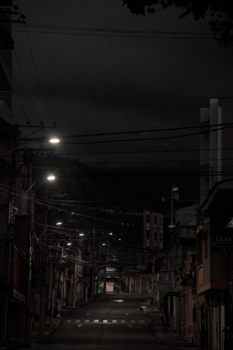 Street Lamps On Night Road