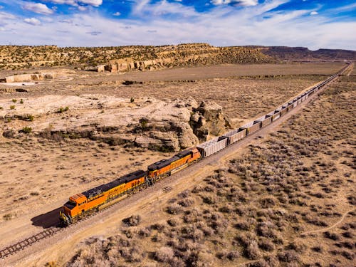 Freight Train Going through Desert