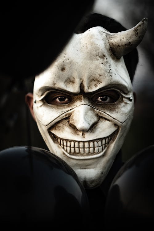 Close-up of a Person in a Scary Mask