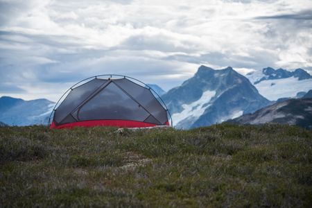 Camping tent set up outdoors