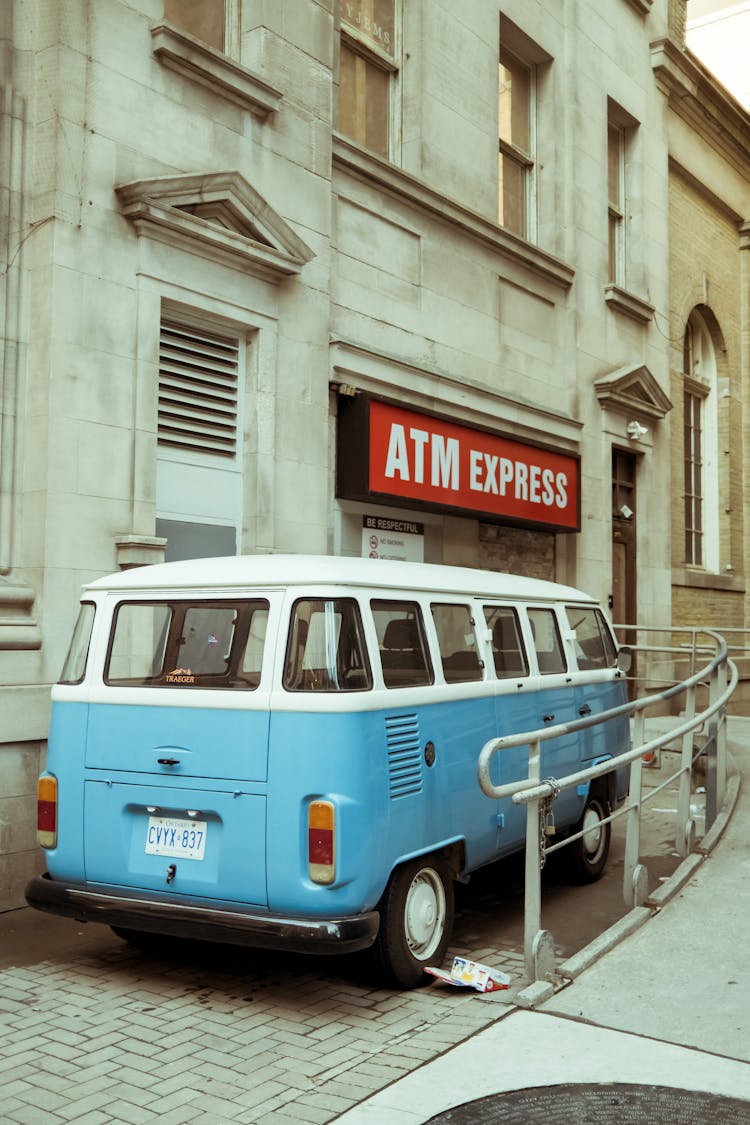 Vintage Volkswagen Van Parked Beside The Building