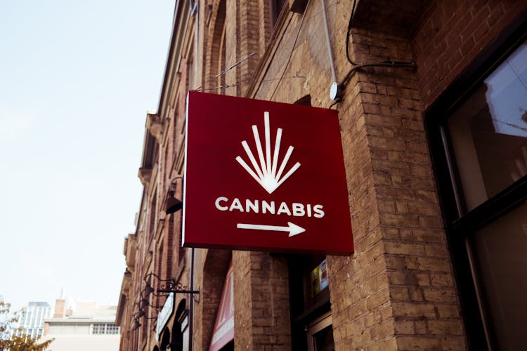 Red Sign Of Cannabis Store