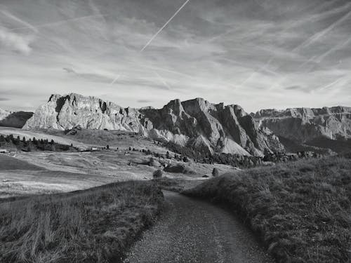 A Grayscale of the Dolomite Mountains