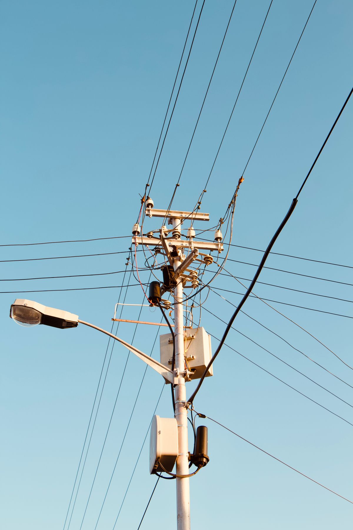 Utility pole with power lines, Cape Town, Western Cape, South Africa