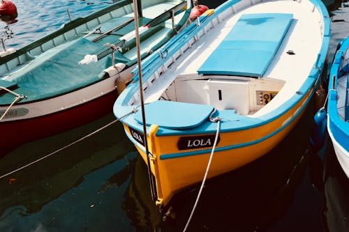 A Close-Up Shot of Moored Boats