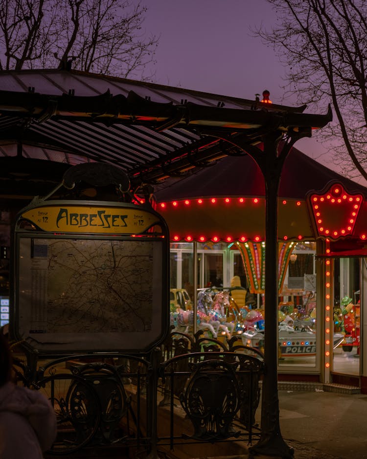 Carousel At Night In Urban Park