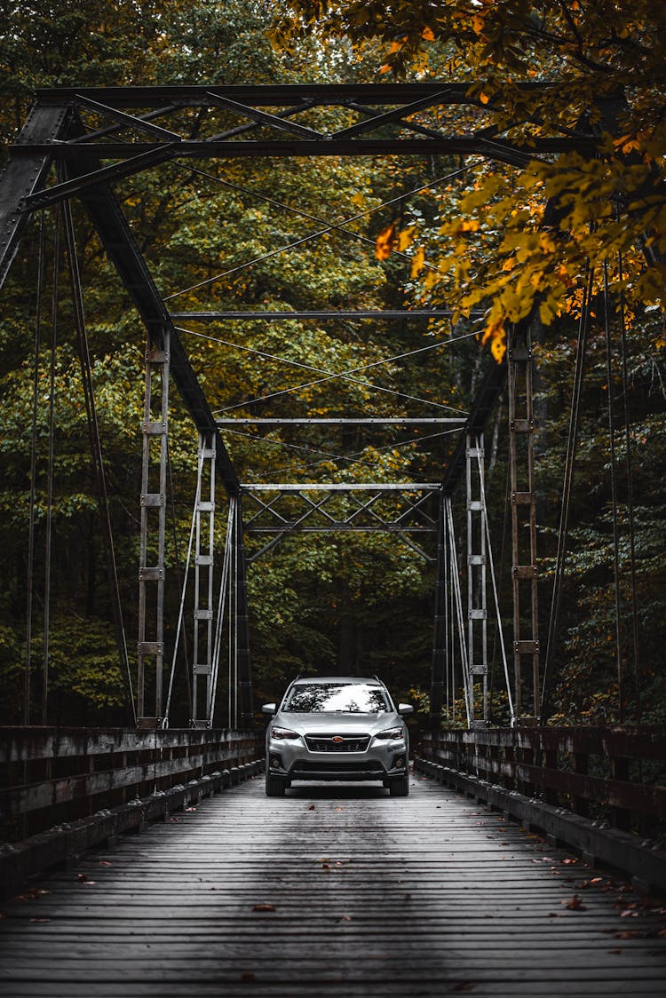 Silver Car On Bridge