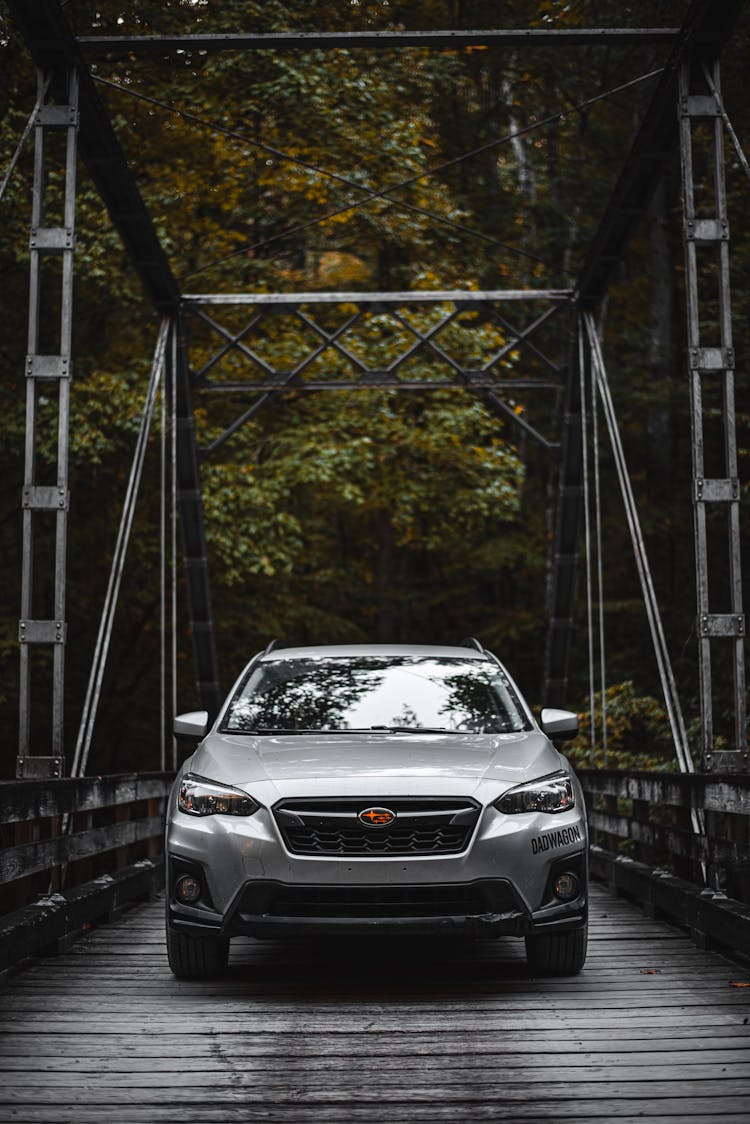 Silver Subaru Car On Bridge 