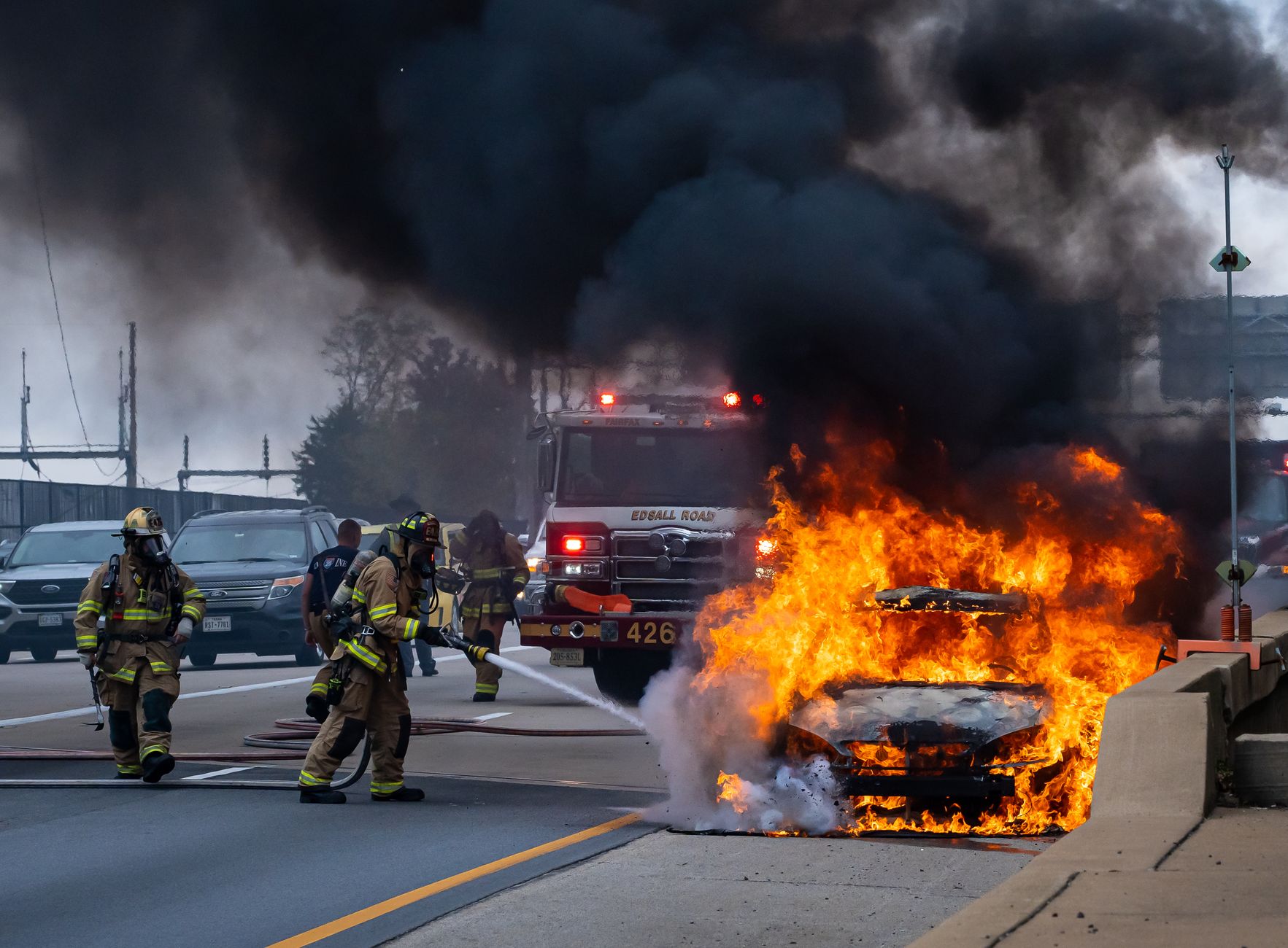 Black Ford Fiesta destroyed by fire on Belfast M2 slip road