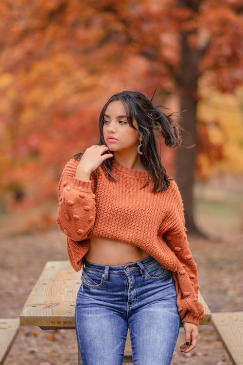 Beautiful Woman in Brown Knitted Sweater