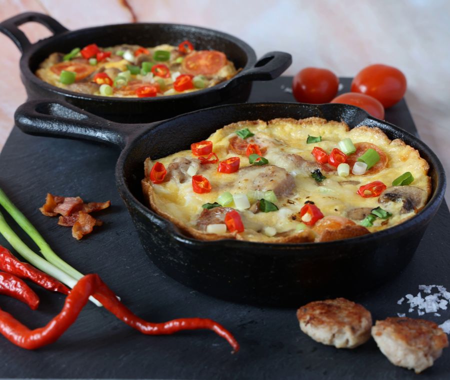 Vegetable frittata cooked in a skillet