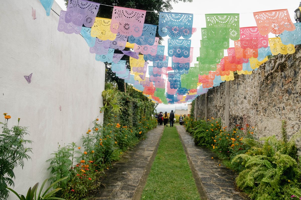 Colorful traditional Mexican papel picado decorations
