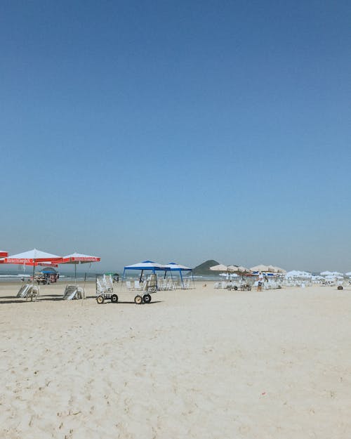 Foto d'estoc gratuïta de cel blau, estiu, para-sols de platja